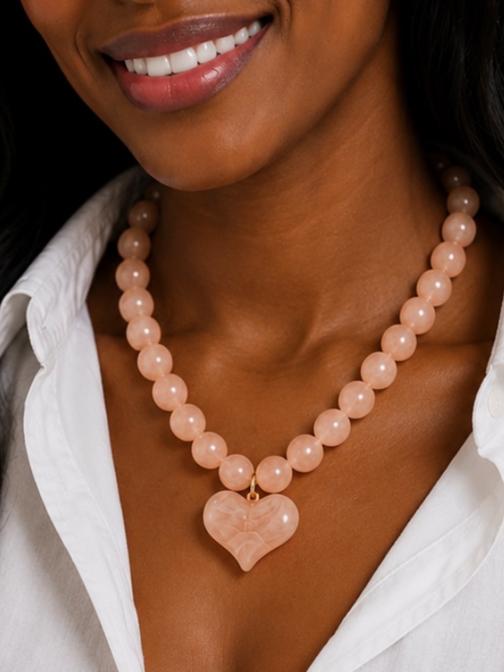 New! Preppy Colorful Apricot Beaded Heart Dopamine Necklace NWOT 5045